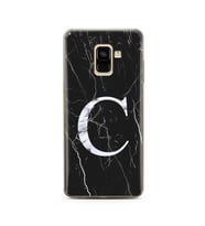 Samsung A8 Plus Siyah Mermer Harf Tasarımlı Telefon Kılıfı C-Harfi 