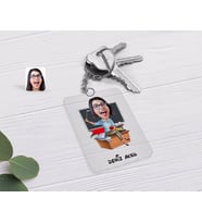 BK Gift Kişiye Özel Kadın Öğretmen Karikatürlü Şeffaf Pleksi Anahtarlık-2 (Beyaz)