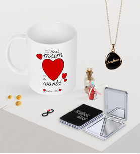 BK Gift Kişiye Özel Dünyanın En İyi Annesi Kupa Ayna ve Siyah Mineli Kolye Seti-13 (Model 1)