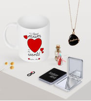 BK Gift Kişiye Özel Dünyanın En İyi Annesi Kupa Ayna ve Siyah Mineli Kolye Seti-13 (Model 1)