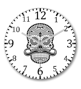Naipes Pretos Skull Duvar Saati Bombeli Gercek Cam