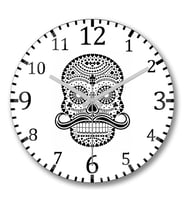 Naipes Pretos Skull Duvar Saati Bombeli Gercek Cam