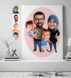 BK Gift Kişiye Özel Aile Karikatürlü Kanvas Tablo (50x70cm.) 3