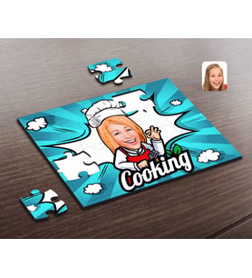 BK Gift Kişiye Özel Kadın Chef Karikatürlü Ahşap Puzzle-14