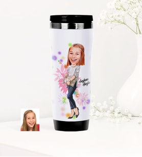 BK Gift Kişiye Özel Bayan Karikatürlü Çelik Termos Bardak  11