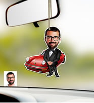 BK Gift Kişiye Özel Bay Patron Karikatürlü Ahşap Araba Dikiz Ayna Süsü-1 (Çok Renkli)