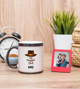 Awesome Dad Sihirli  Kupa Bardak ve Kırmızı Mini Çerçeve