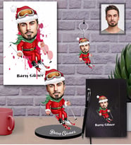 Kişiye Özel Yılbaşı Erkek Karikatürlü 5 li Hediye Seti Model-12