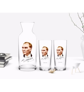 BK Gift Kişiye Özel Renkli Baskılı Atatürk Temalı İkili Rakı Bardağı ve Karaf Hediye Seti-15 (Model 1)