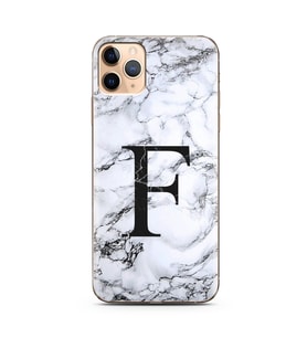 Iphone 11 Pro Max Beyaz Mermer Harf Tasarımlı Telefon Kılıfı F-Harfi 
