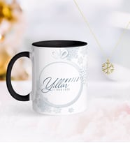 BK Gift Kişiye Özel Yılbaşı Mutlu Yıllar Siyah Kupa ve Kar Tanesi Kolye-14 (Model 1)