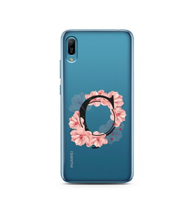 Pembe Çiçekli Harf Tasarım Süper Şeffaf Silikon Telefon Kılıfı Huawei Y6 2019 Ç-