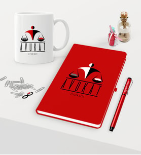 BK Gift Kişiye Özel Avukat Temalı Kırmızı Defter Kalem Kupa Seti - 4 (Model 1)