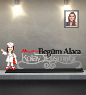Kişiye Özel Hemşire Karikatürlü Kolay Yetişmiyor Ahşap Biblo Bayan-1