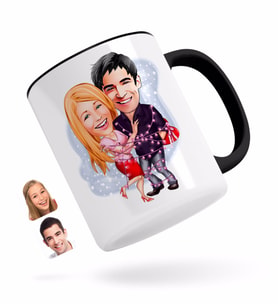 BK Gift Kişiye Özel Sevgililer Karikatürlü Siyah Kupa Bardak-2