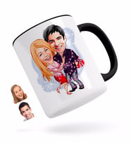 BK Gift Kişiye Özel Sevgililer Karikatürlü Siyah Kupa Bardak-2