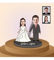 eJOYA Kişiye Özel Karikatürlü Gelin ve Damat Ahşap Biblo 91309 (Beyaz)