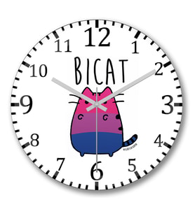 Bicat Kedi Duvar Saati Bombeli Gercek Cam