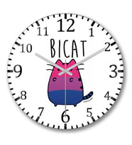 Bicat Kedi Duvar Saati Bombeli Gercek Cam