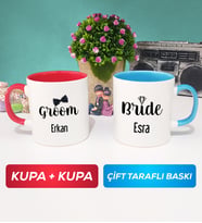 İkili Damat Kupa Bardak Kırmızı Mavi