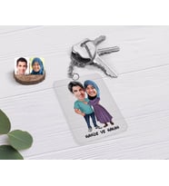 BK Gift Kişiye Özel Sevgililer Karikatürlü Şeffaf Pleksi Anahtarlık-61 (Beyaz)