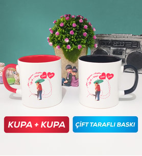 İkili Sevgiliye Sevgililer Günü Hediyesi 3 Kupa Bardak Kırmızı Siyah
