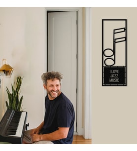 New Jargon - Çerçeve İçinde I Love Music Tasarım Metal Tablosu 70x25cm (Siyah)