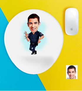 BK Gift Kişiye Özel Bay Polis Karikatürlü Bilek Destekli Mouse Pad-2 (Beyaz)