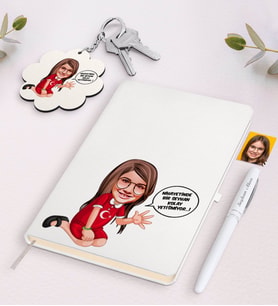BK Gift Kişiye Özel Kız Çocuk Kolay Yetişmiyor Karikatürlü Beyaz Defter Kalem ve Anahtarlık Hediye Seti-3 (Model 1)