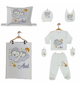 Pia Baby GL 2002 İsme Özel Ayıcıklı Yastık Battaniye Zıbın Set