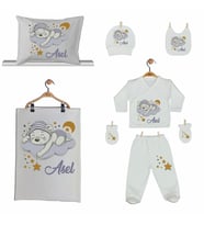 Pia Baby GL 2002 İsme Özel Ayıcıklı Yastık Battaniye Zıbın Set
