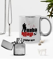 BK Gift Kişiye Özel Baba Adayı Krom Kupa Benzinli Çakmak Kolye Seti-1 (Model 1)