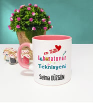 Mesajlı Laboratuvar Teknisyeni Tasarımlı Kişiye Özel Laboratuvar Teknisyeni Kupa Bardak Pembe