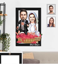 Kişiye Özel Gelin Damat Karikatürlü 3D Ahşap Tablo 30x47  Mod-4
