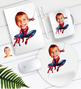 BK Gift Kişiye Özel Çocuk Örümcek Adam Karikatürlü Defter Kalem Kupa Mouse Pad Seti (Model 1)
