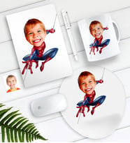 BK Gift Kişiye Özel Çocuk Örümcek Adam Karikatürlü Defter Kalem Kupa Mouse Pad Seti (Model 1)