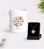 BK Gift Kişiye Özel Matematik Öğretmeni Kupa Ve Papatya Kolye Hediye Seti-13 (Model 1)