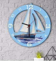 BK Gift Kişiye Özel Tekne Tasarımlı Ahşap Duvar Saati-3 (Beyaz)