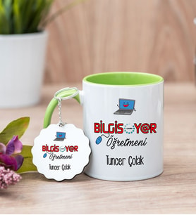 Bilgisayar Öğretmeni Yeşil Kupa Bardak Ve Anahtarlık Set