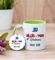 Bilgisayar Öğretmeni Yeşil Kupa Bardak Ve Anahtarlık Set