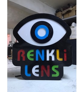Renkli Lens Yazılı Tabela 3D Led Neon Etkili Işıklı Tabela 30X45 CM Tek Taraflı