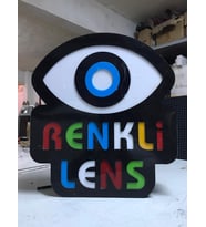 Renkli Lens Yazılı Tabela 3D Led Neon Etkili Işıklı Tabela 30X45 CM Tek Taraflı