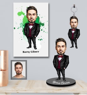 Kişiye Özel Patron Karikatürlü 3 lü Hediye Seti Bay-24