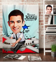 BK Gift Kişiye Özel Bay Kaptan Pilot Karikatür Kanvas Tablo 70x100cm 1