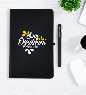 BK Gift Kişiye Özel Sınıf Öğretmeni Siyah Defter Kalem Hediye Seti - 1