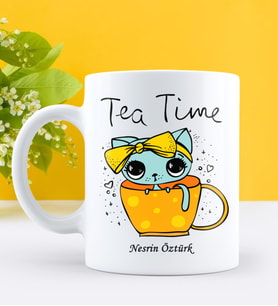 BK Gift Kişiye Özel Tea Time Tasarımlı Beyaz Kupa Bardak