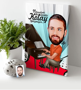 BK Gift Kişiye Özel Bay Piyanist Karikatür Kanvas Tablo 30x50cm 1