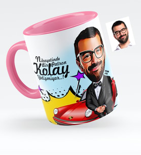 BK Gift Kişiye Özel Bay Patron Karikatürlü Pembe Kupa Bardak  1