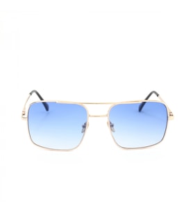 Gold Metal Çerçeveli Mavi Degrade Camlı Kare Unisex Güneş Gözlüğü