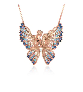 Kelebeğin Rüyası Aqua Geçişli Rose Gümüş Kolye